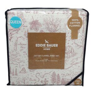 Eddie Bauer Home QUEEN Cotton Flannel Sheet Set 100% Cotton Super Soft Warm Whit